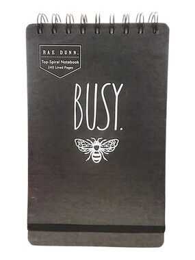 Rae Dunn "BUSY." Bee Black Spiral Top Notebook